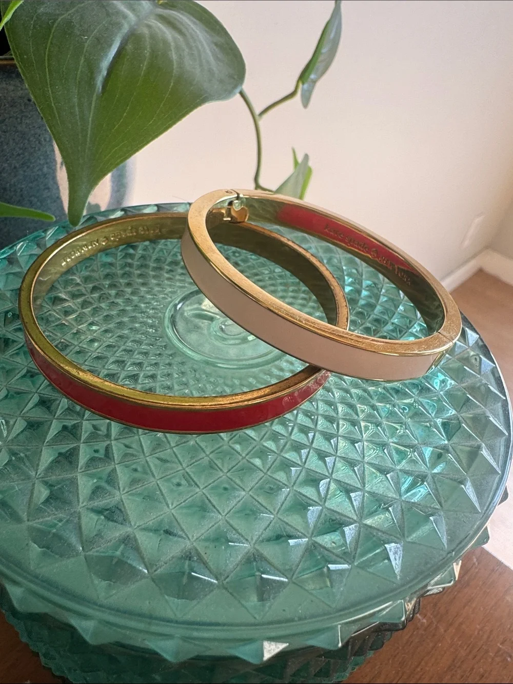 kate spade 2 Gold-Tone Bracelets with Red and Cream Enamel